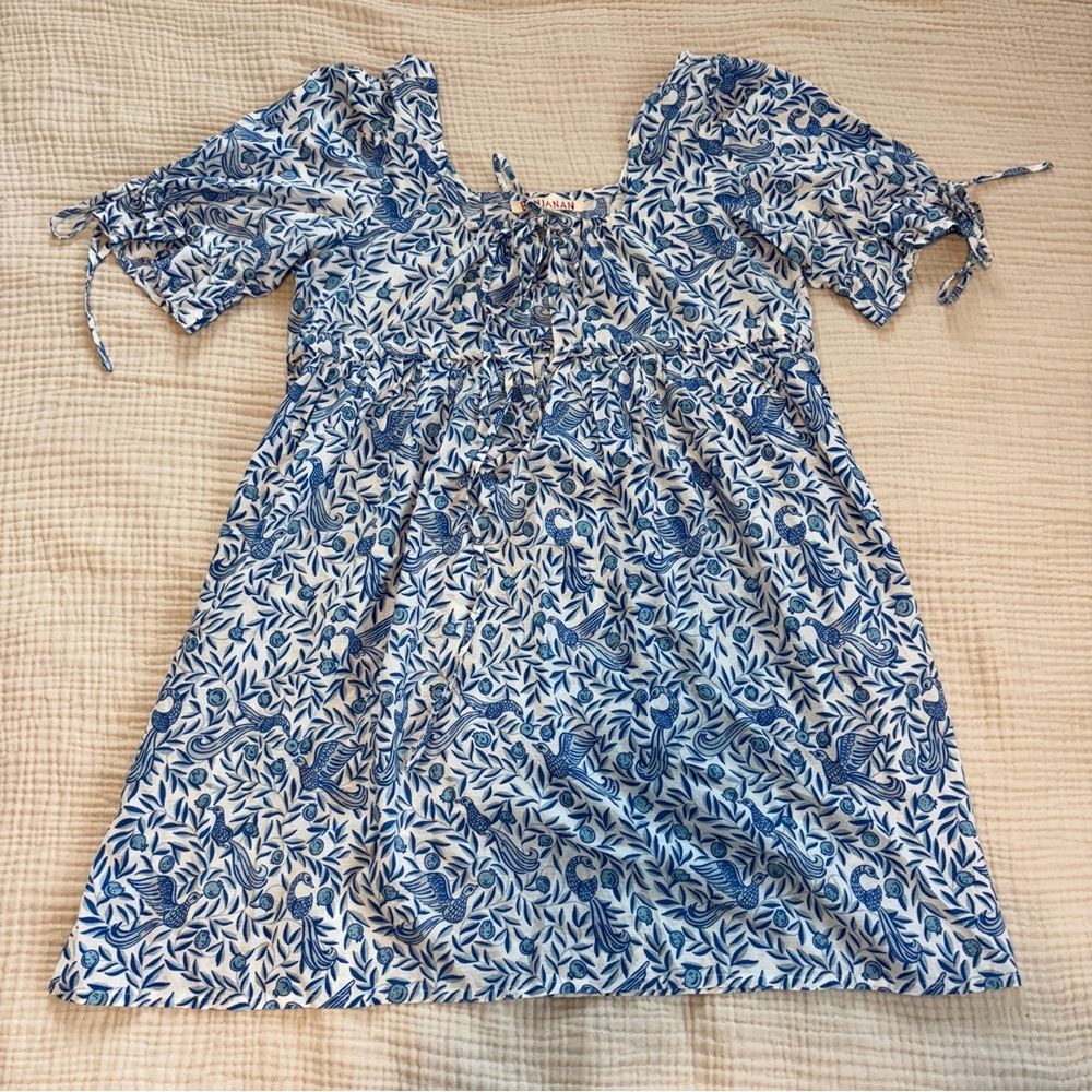 Banjanan Dress Womens Size XS Blue Floral Mini Boho Oversized Pockets